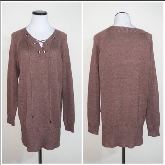 Lulus Chic Cred Brown Lace-Up Sweater medium NWT - Picture 3 of 4